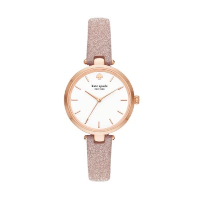 Kate Spade New York Women's Holland Three-Hand Rose Gold-Tone Glitter Leather Watch - Rose Gold