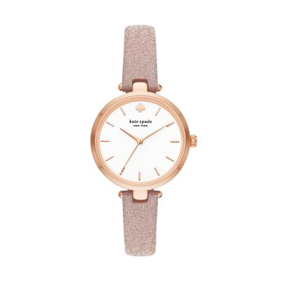 kate spade new york holland three-hand rose gold-tone glitter 