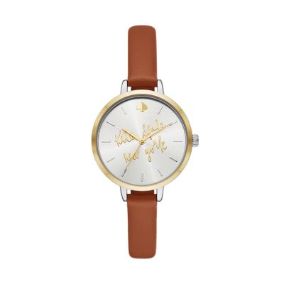 kate spade new york metro three-hand grey leather watch - KSW9007