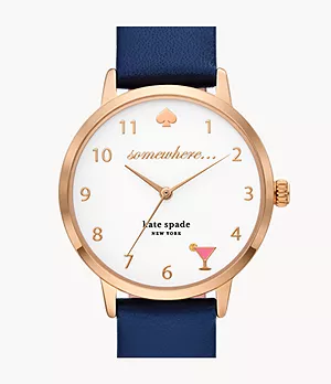 Kate Spade New York Metro Three-Hand Navy Leather Cocktail Watch