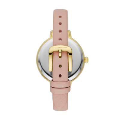 kate spade new york metro three-hand blush leather watch and strap