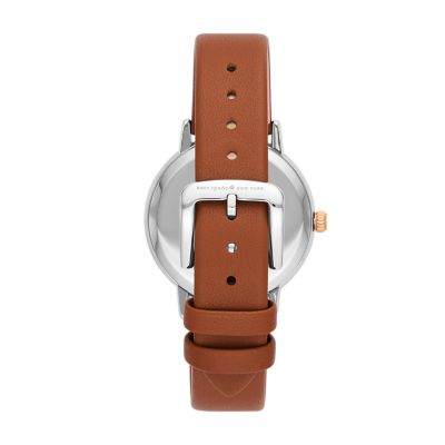 kate spade new york metro three-hand brown leather watch - KSW9065