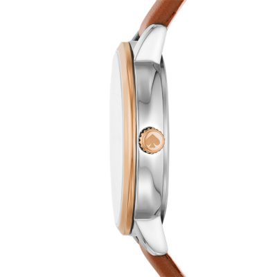 kate spade new york metro three-hand brown leather watch - KSW9065