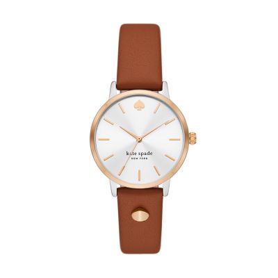 kate spade new york metro three hand brown leather watch