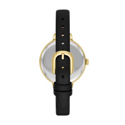 kate spade new york metro three-hand black leather watch - KSW9067