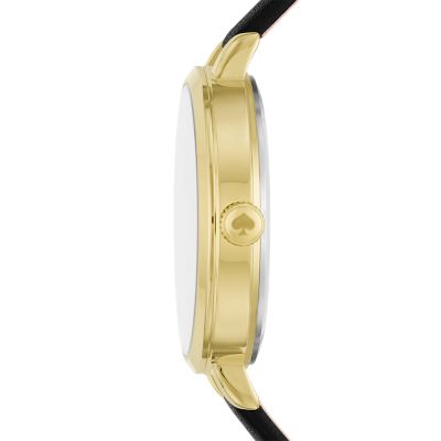 kate spade new york metro three-hand black leather watch - KSW9067