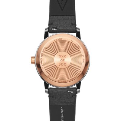 Montre Fossil x Crosley a trois aiguilles en cuir et en silicone noirs serie limitee