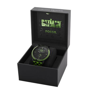 THE BATMAN™ X FOSSIL 限定版 RIDDLER 三針 ブラックレザーウォッチ