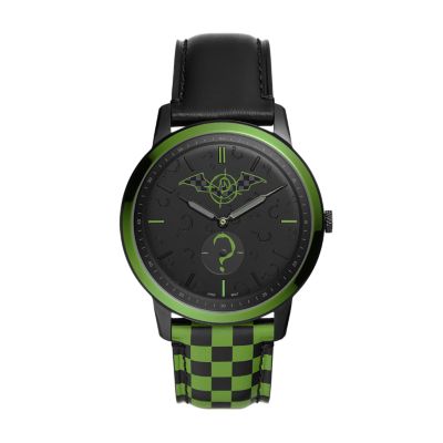 THE BATMAN™ X FOSSIL 限定版 RIDDLER 三針 ブラックレザーウォッチ