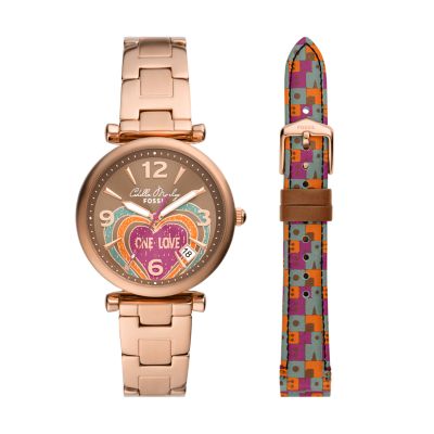 Fossil Women's CEDELLA MARLEY X FOSSIL International Women's Day Limited Edition Carlie Three-Hand Date Interchangeable Strap Set