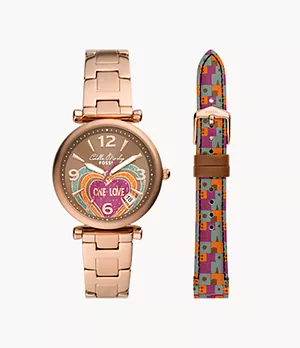 Conjunto con correa intercambiable y reloj Carlie de CEDELLA MARLEY X FOSSIL en edición limitada para celebrar el Día Internacional de la Mujer con tres agujas y fecha