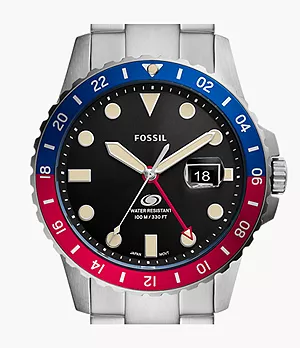 Limited Edition Fossil Blue GMT Stainless Steel Watch