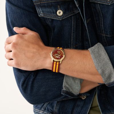 Versace V-Essential Men's Burgundy Leather Strap Watch
