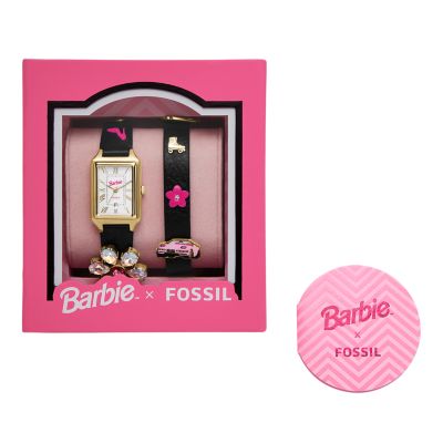 Barbie™ x Fossil Limited Edition Three-Hand Date Black LiteHide™ Leather Watch