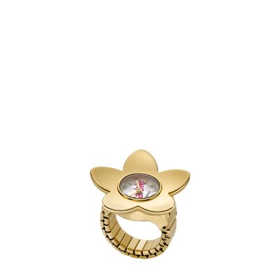 Orologio ad anello Barbie™ x Fossil in edizione limitata a due sfere con  fascia in acciaio color oro