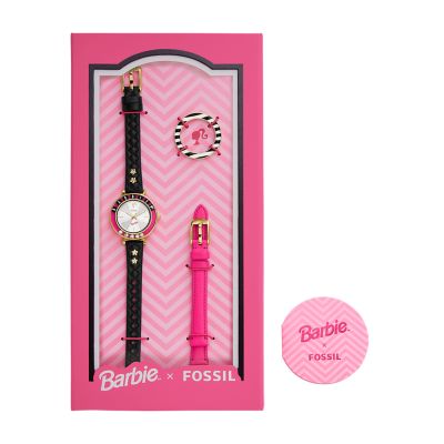 Barbie™ x Fossil Limited Edition Three-Hand Black LiteHide™ Leather Watch and Interchangeable Strap Box Set