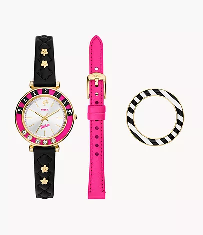 Barbie™ Fossil Limited Edition Three-Hand Black LiteHide™ Leather Watch and Interchangeable Strap Box - LE1176SET Fossil