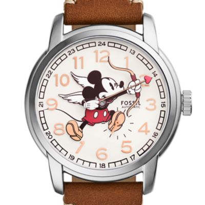 Disney x Fossil 限定モデル オートマティック ミディアムブラウン レザーウォッチ