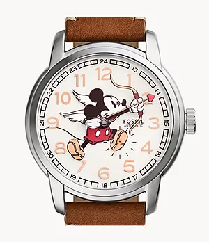 Reloj automático Disney x Fossil en edición limitada de piel en tono marrón medio