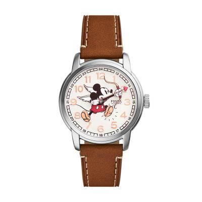 Reloj automático Disney x Fossil en edición limitada de piel en tono marrón medio