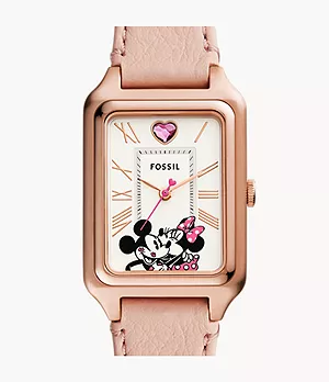 Reloj de Disney x Fossil en edición limitada de piel en tono rosado con tres agujas