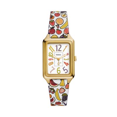 Reloj de Willy Wonka™ x Fossil en edición limitada de piel con estampado multicolor y dos agujas