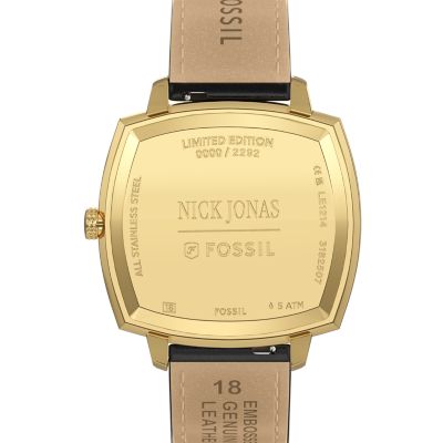Nick Jonas x Fossil Machine Luxe Three-Hand Black Croco Leather