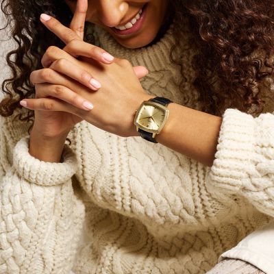 Nick Jonas x Fossil Machine Luxe Three-Hand Black Croco Leather Watch