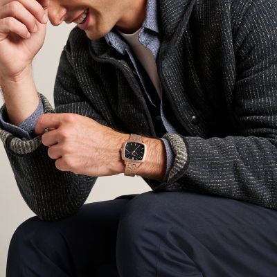Nick Jonas x Fossil Machine Luxe Marble Three-Hand Rose Gold-Tone Stainless Steel Watch
