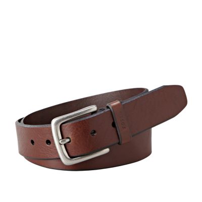 Vintage Fossil Men's Leather Belt-Distressed Brown Stitch - Brass  Buckle-Size 34 