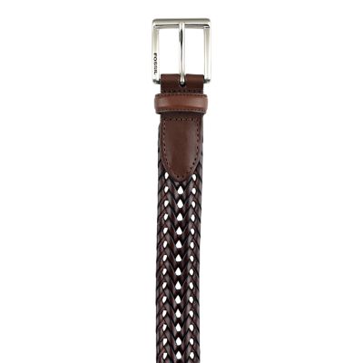 Fossil Brown Braided Leather Belt BT 1002 Womens M Solid Brass Buckle 35