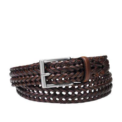 Made in Spain heavy silver tone brown leather belt.