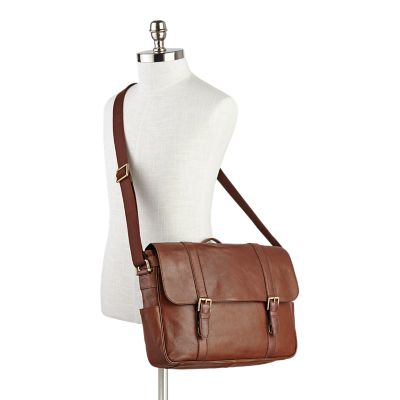 Mens leather messenger online bag fossil