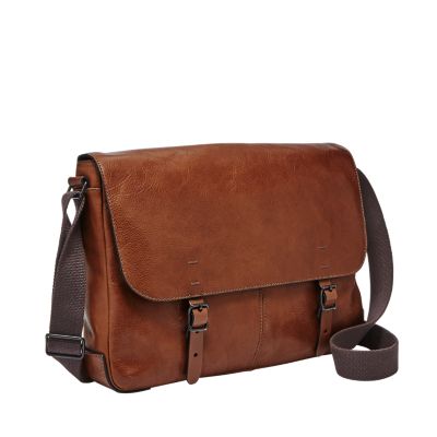 fossil men's leather messenger bag