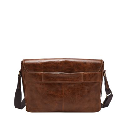 Fossil men's best sale leather messenger bag