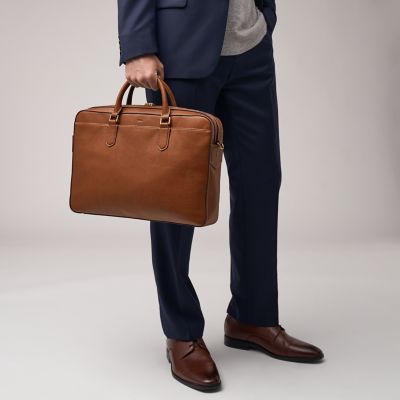 Texbo Men's Genuine Leather Business Trip Briefcase Large Bag Fit