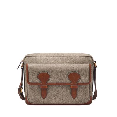 Mini flap bag, Cotton & wool tweed & gold-tone metal, brown