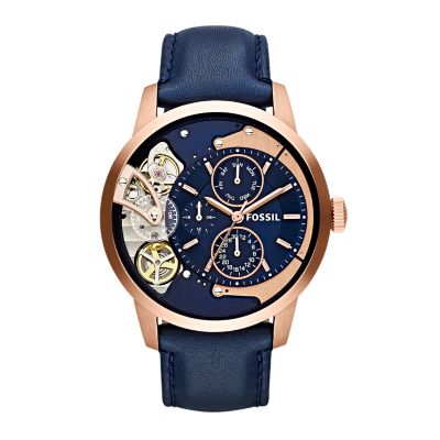 Townsman Multifunction Navy Leather Watch - Fossil