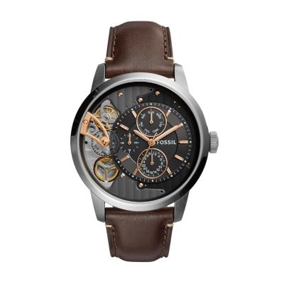 Townsman Twist Multifunction Dark Brown Leather Watch