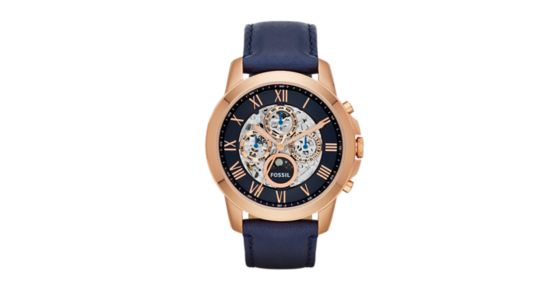 Grant Automatic Navy Leather Watch - Fossil