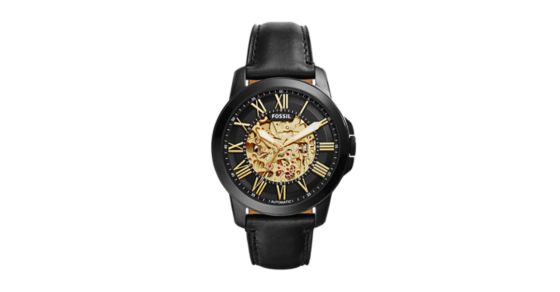 fossil grant automatic black leather watch