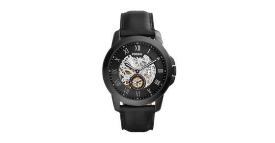 fossil grant automatic black leather watch