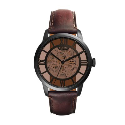 Townsman Automatic Dark Brown Leather Watch - - Fossil ME3098