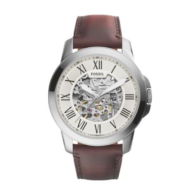 Grant Automatic Dark Brown Leather Watch Jewelry
