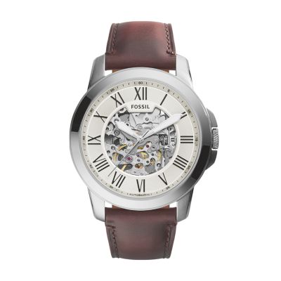 Grant Automatic Dark Brown Leather Watch ME3099 Fossil