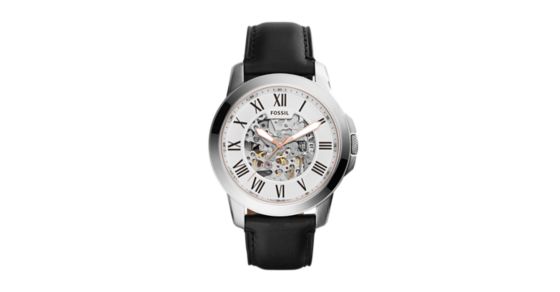 fossil grant automatic black leather watch