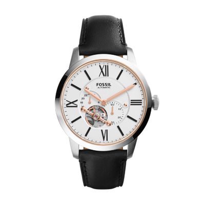 Townsman Automatic Black Leather Watch ME3104 Fossil