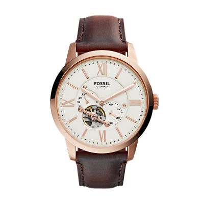 Townsman Automatic Dark Brown Leather Watch Jewelry