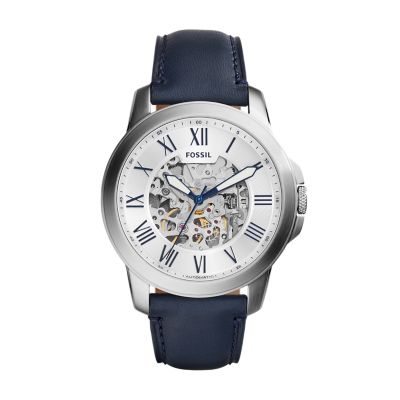 Grant Automatic Navy Leather Watch - Fossil