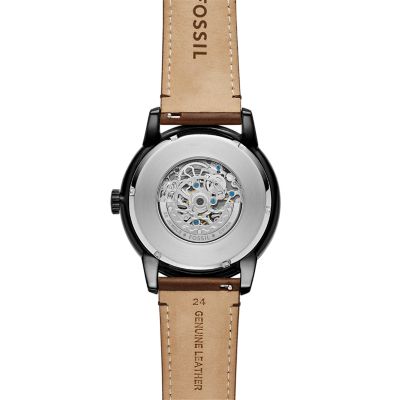 Reloj Hombre Fossil Townsman Automático De Piel Color de la correa Negro